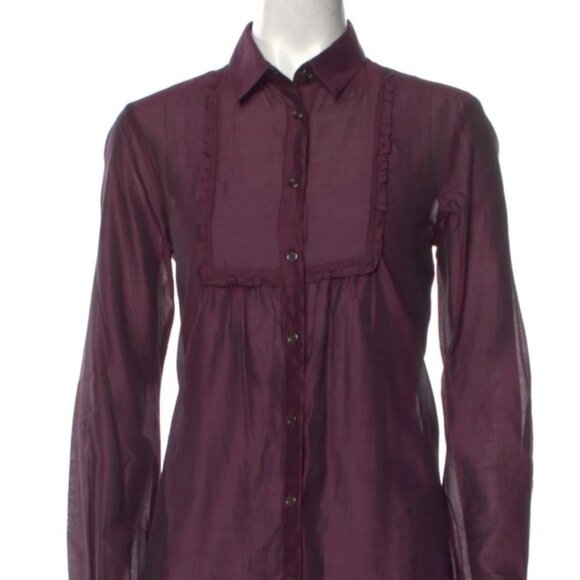 Burberry Brit Blouse Shirt Top Silk XS Plum Berry Button-Up Lightweight Sheer XS - Picture 1 of 3